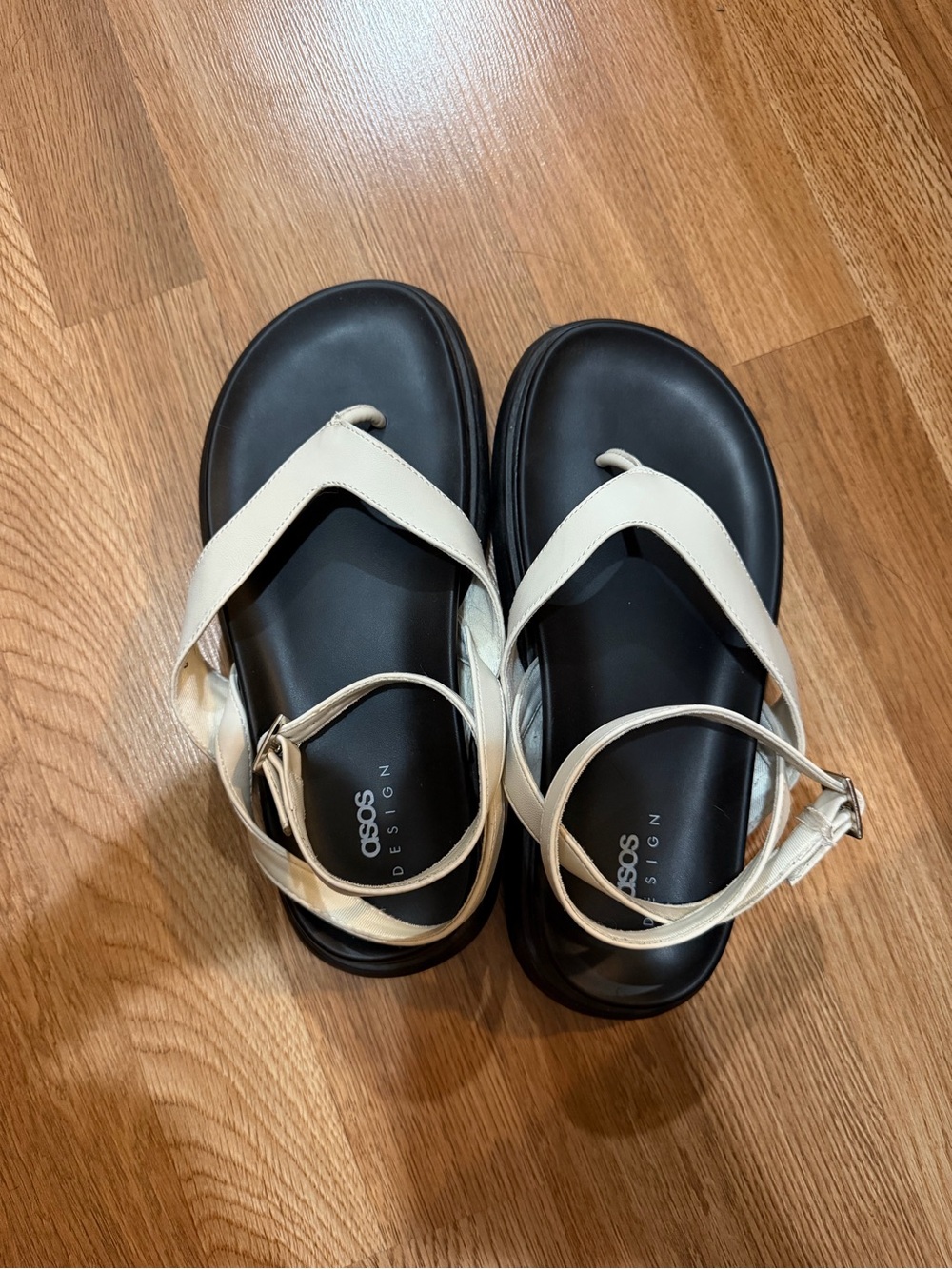 ASOS Black Footbed Cream Strap Sandals